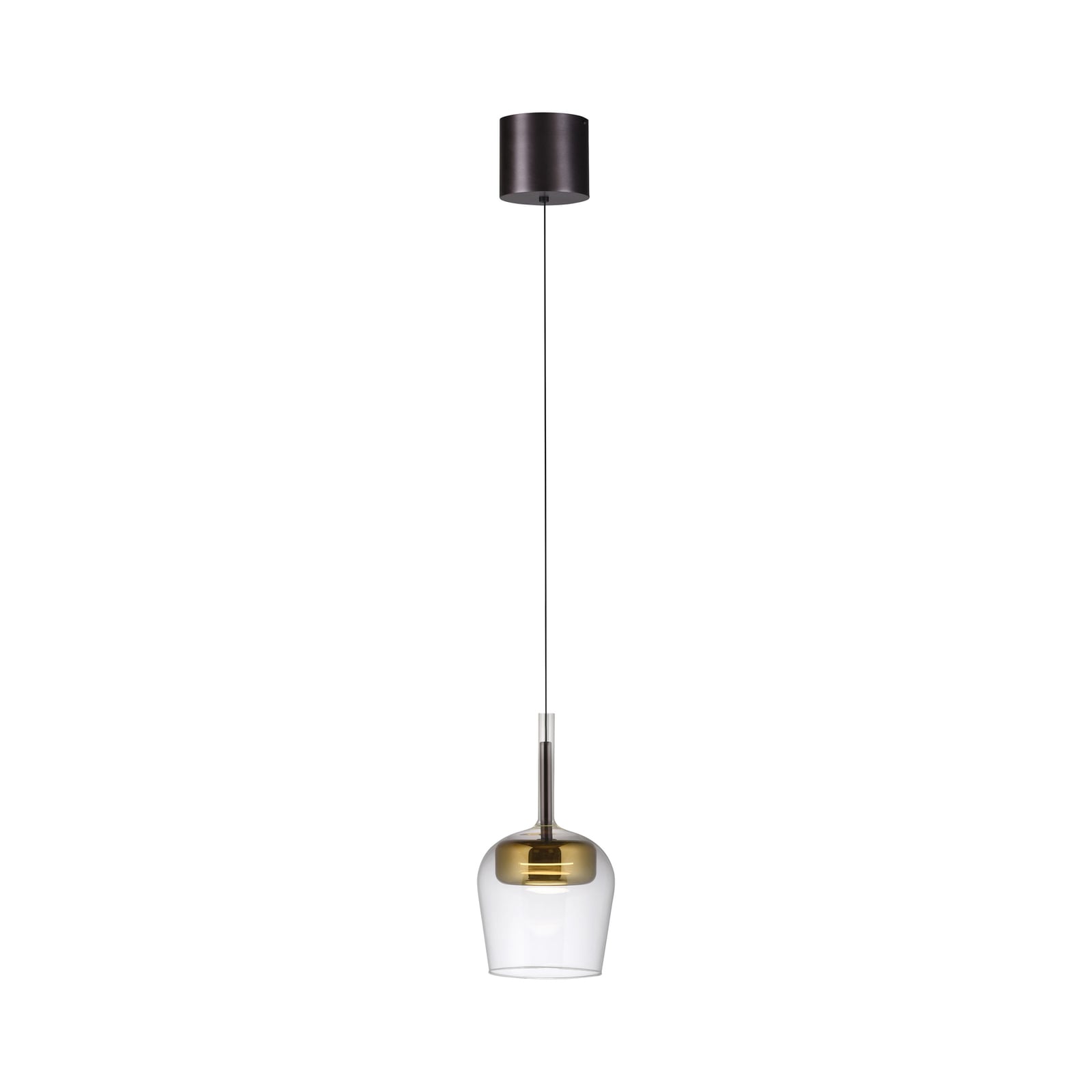 LED pendellampe Q-Kon glass gullfarget dimbar montert i stue