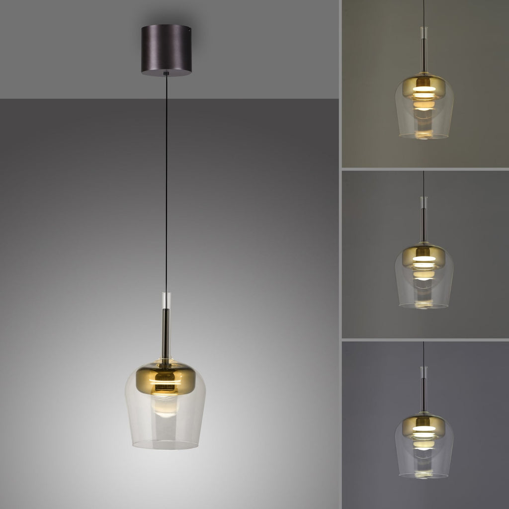 LED pendellampe Q-Kon glass gullfarget dimbar smart home integrasjon