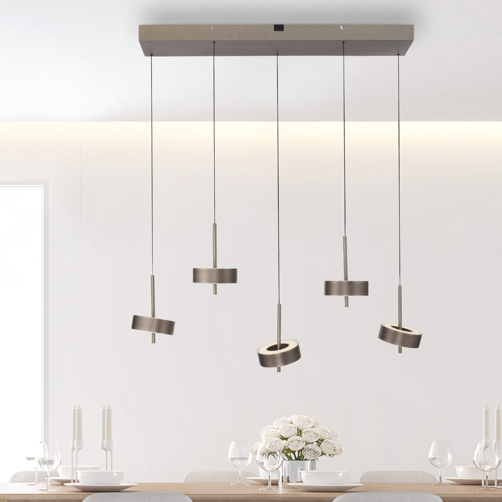 LED pendellampe Q-Rotate 5-lys dimbar CCT mørkebrun Zigbee bakside