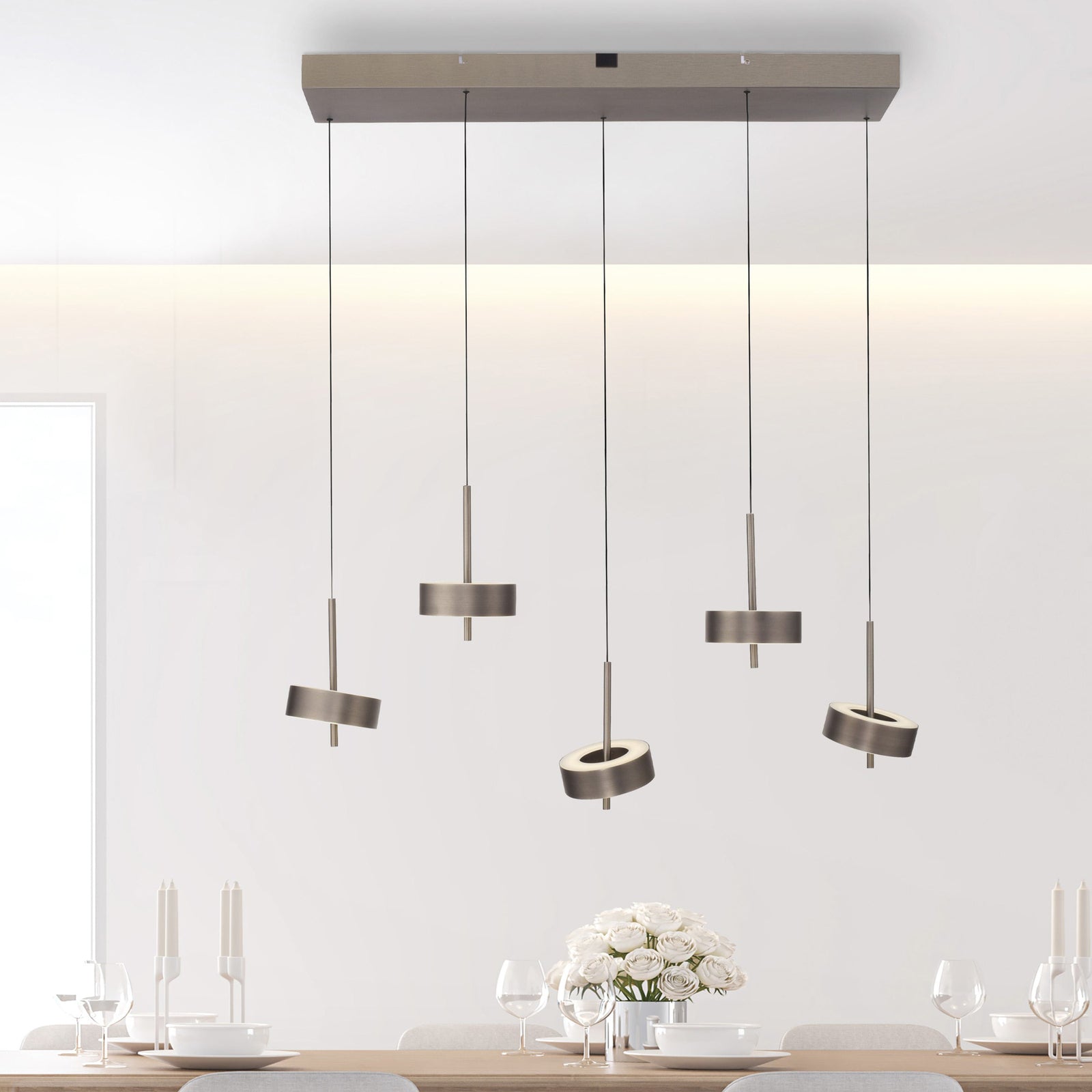 LED pendellampe Q-Rotate 5-lys dimbar CCT mørkebrun Zigbee bakside