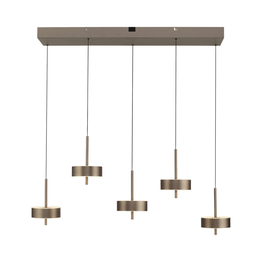 LED pendellampe Q-Rotate 5-lys dimbar CCT mørkebrun Zigbee montert i stue