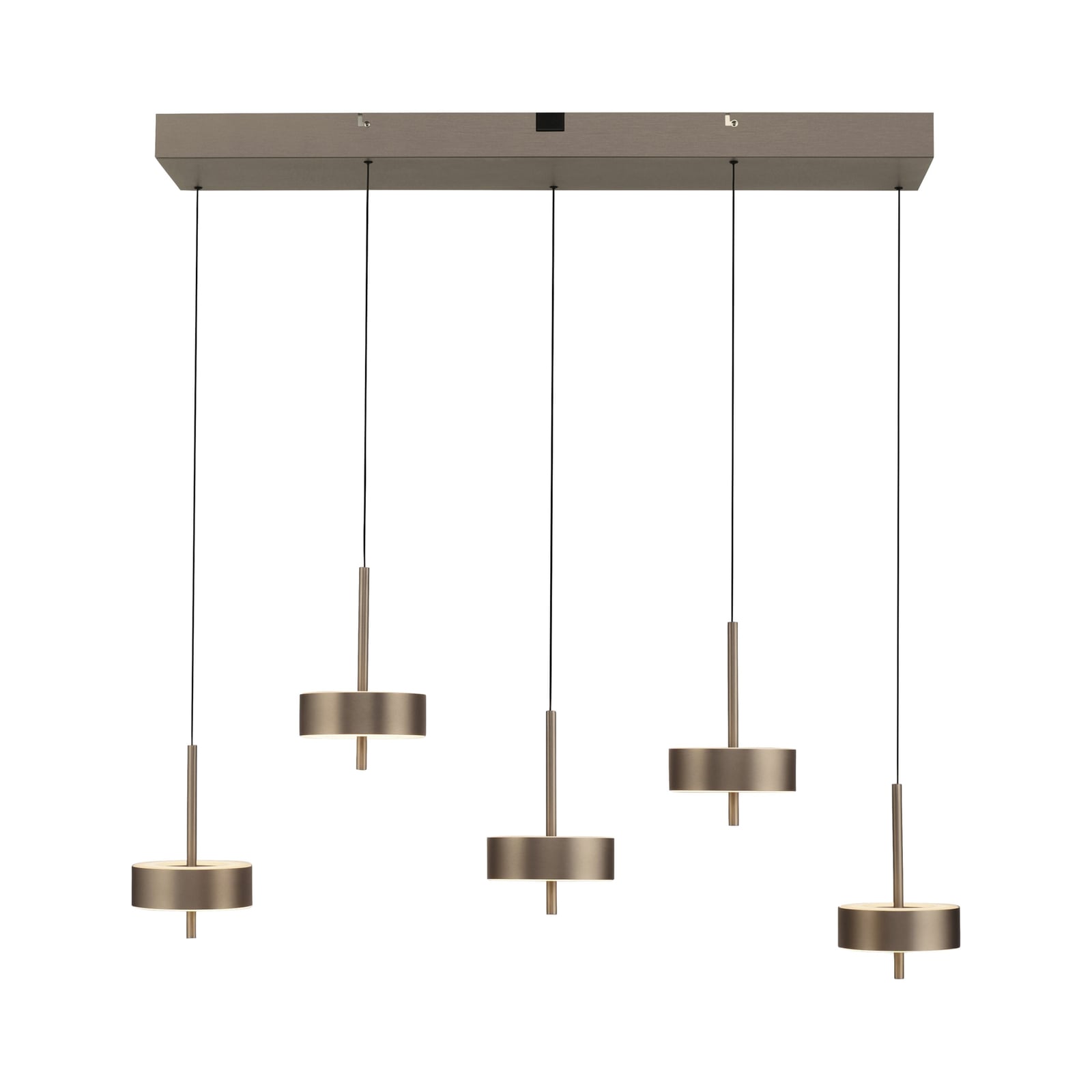 LED pendellampe Q-Rotate 5-lys dimbar CCT mørkebrun Zigbee montert i stue