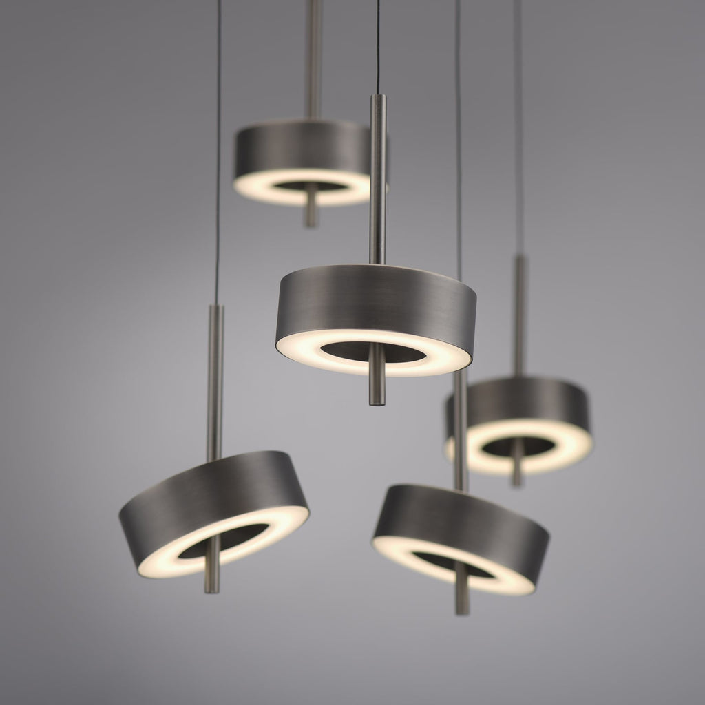 LED pendellampe Q-Rotate 5-lys dimbar CCT mørkebrun Zigbee justerbare lamperinger