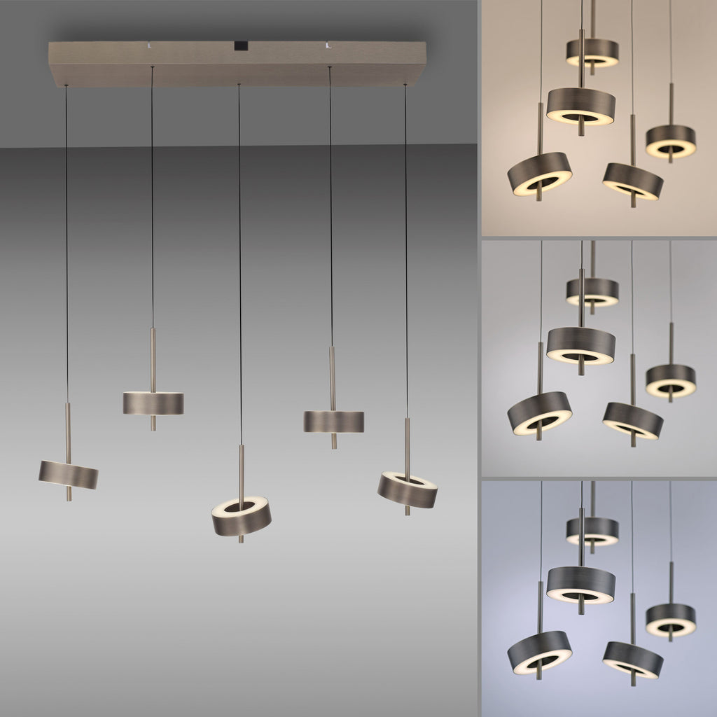 LED pendellampe Q-Rotate 5-lys dimbar CCT mørkebrun Zigbee fjernkontroll inkludert