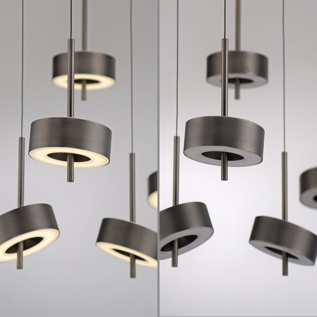 LED pendellampe Q-Rotate 5-lys dimbar CCT mørkebrun Zigbee smart home integrasjon