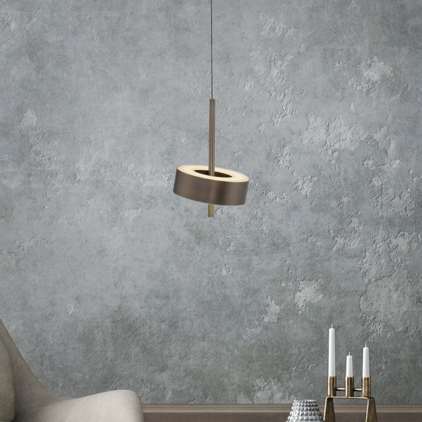 LED pendellampe Q-Rotate dimbar CCT Ø14 cm mørkebrun forfra