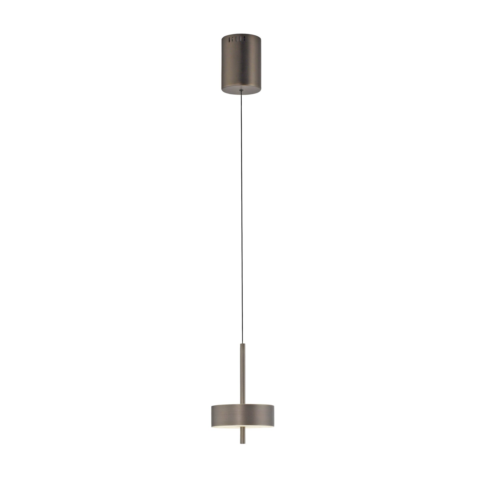 LED pendellampe Q-Rotate dimbar CCT Ø14 cm mørkebrun montert i rom