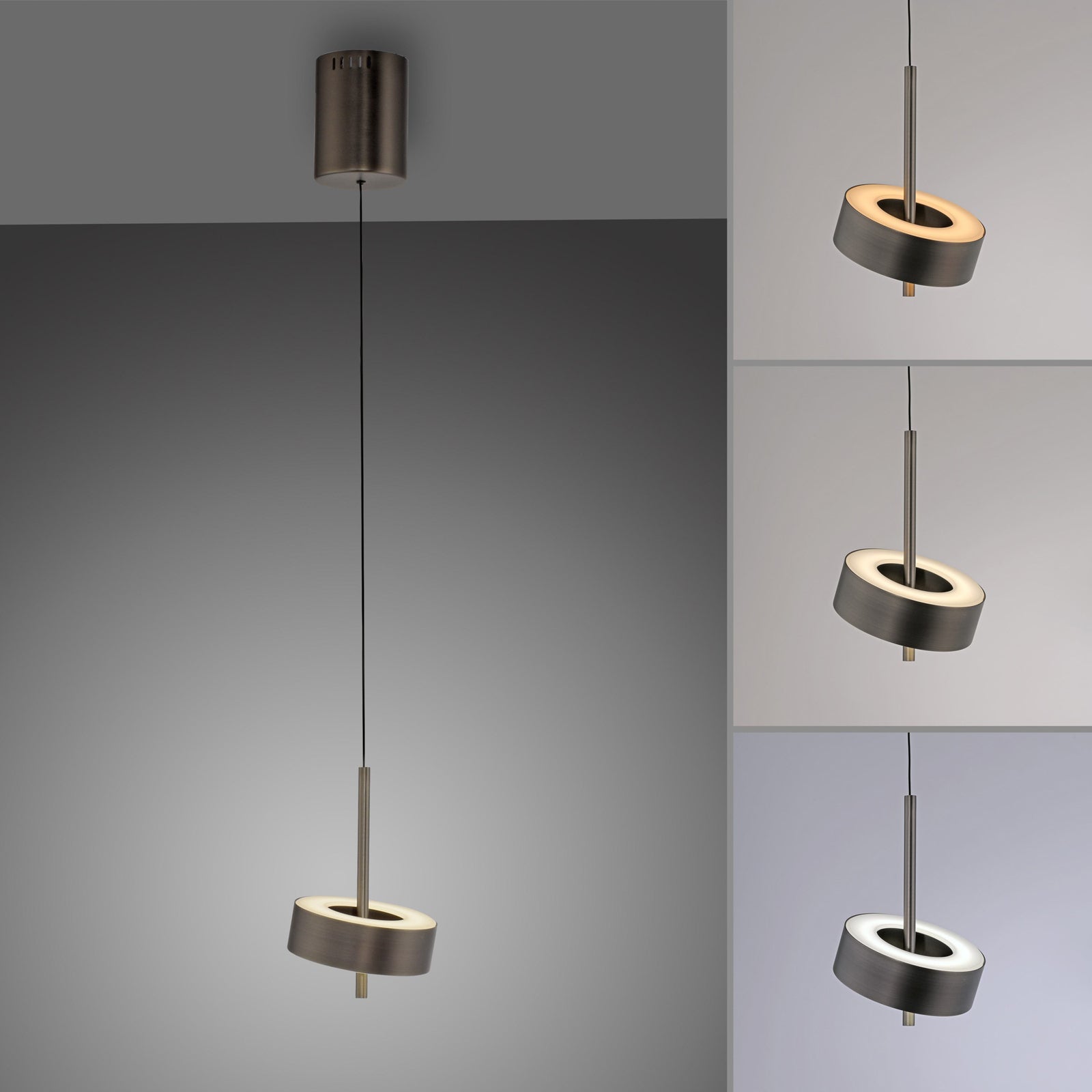 Smart home integrasjon med LED pendellampe Q-Rotate dimbar CCT Ø14 cm mørkebrun