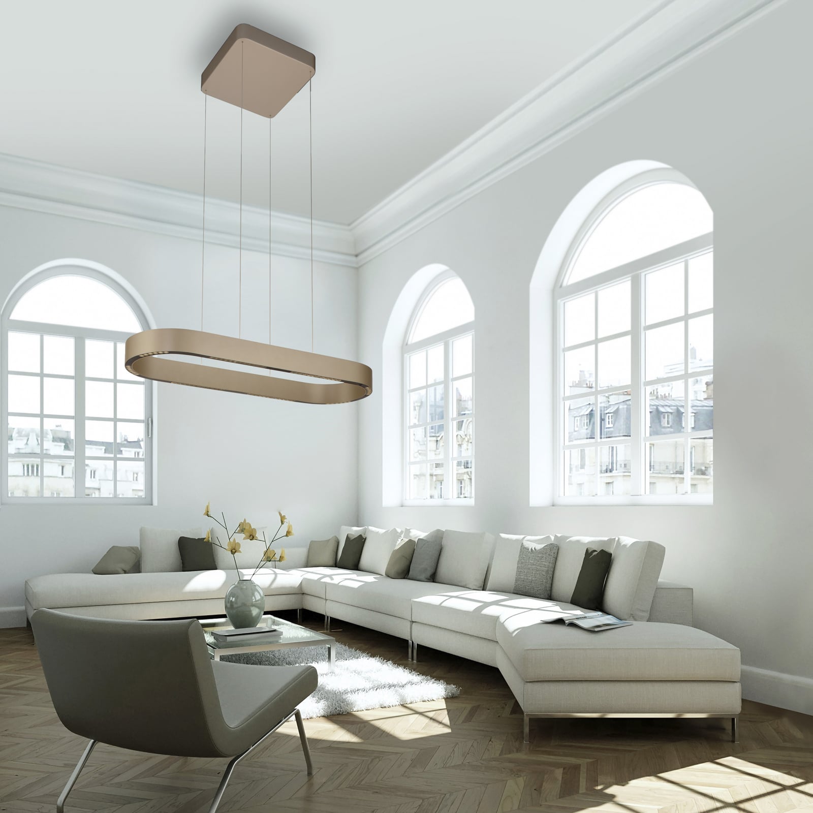Detalj av LED pendellampe Q-Stretto bronse CCT fjernkontroll