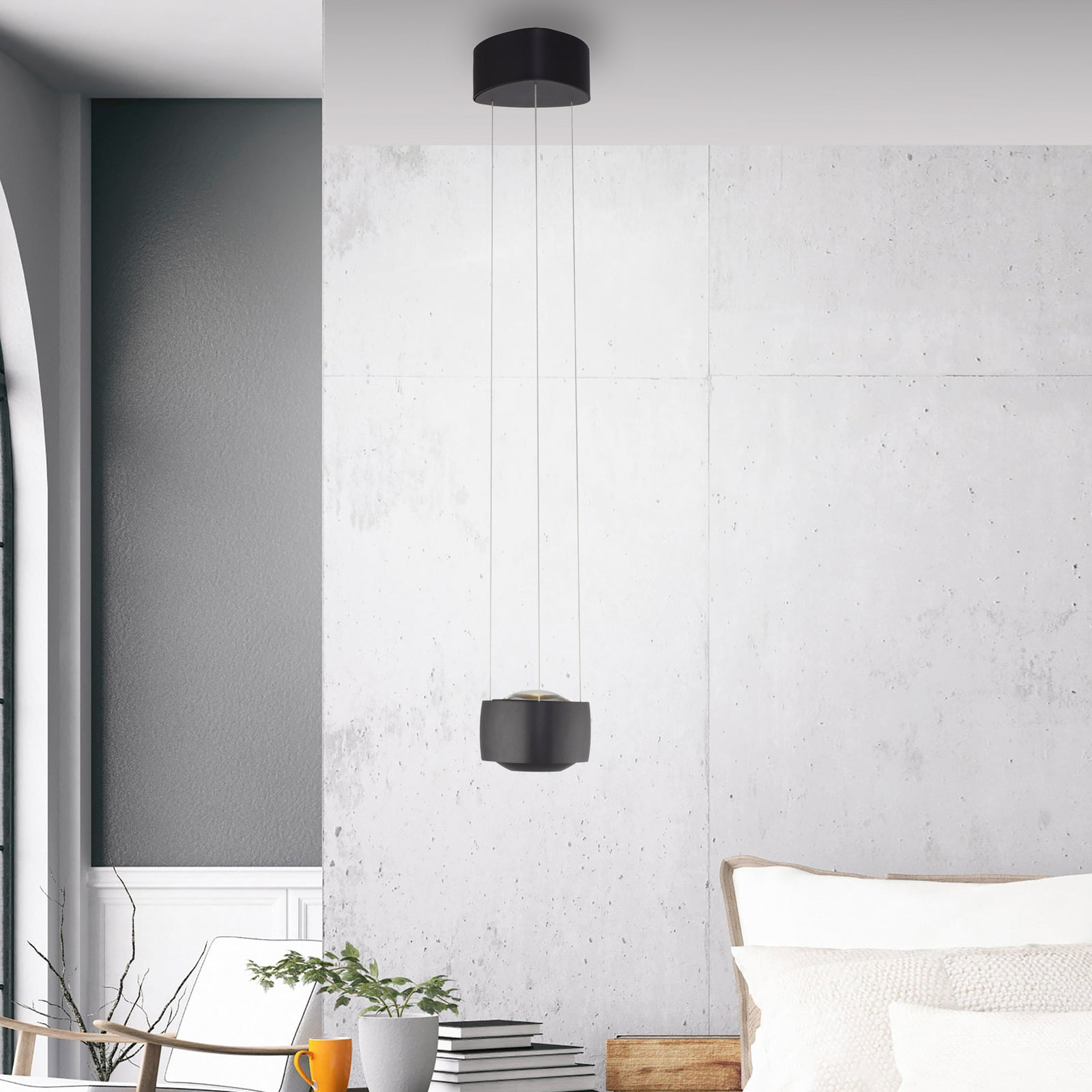 LED pendellampe Q-Stretto svart Ø14,5 cm bakside