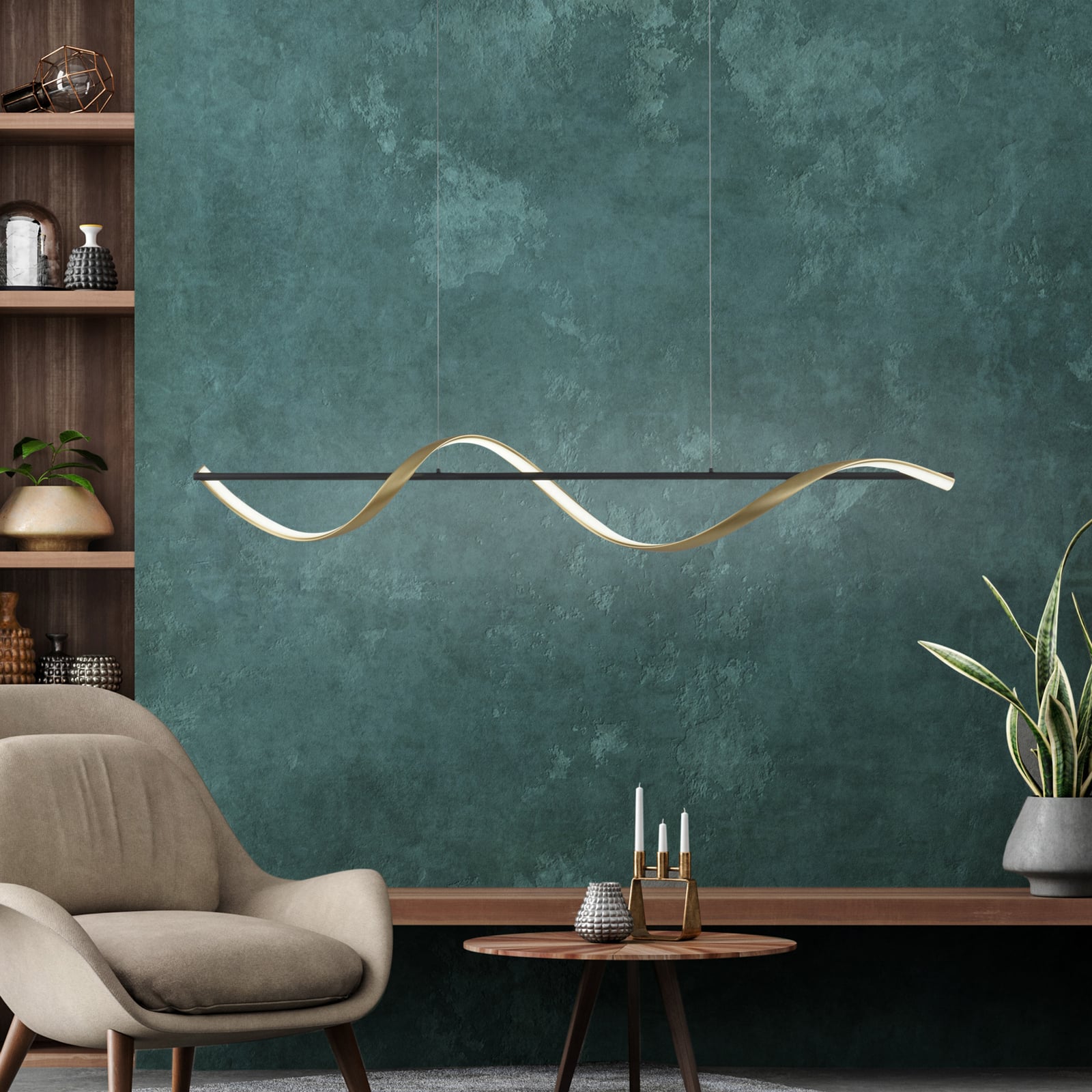 LED-pendellampe Q-Swing CCT dimbar antrasitt/messing 121 cm forfra