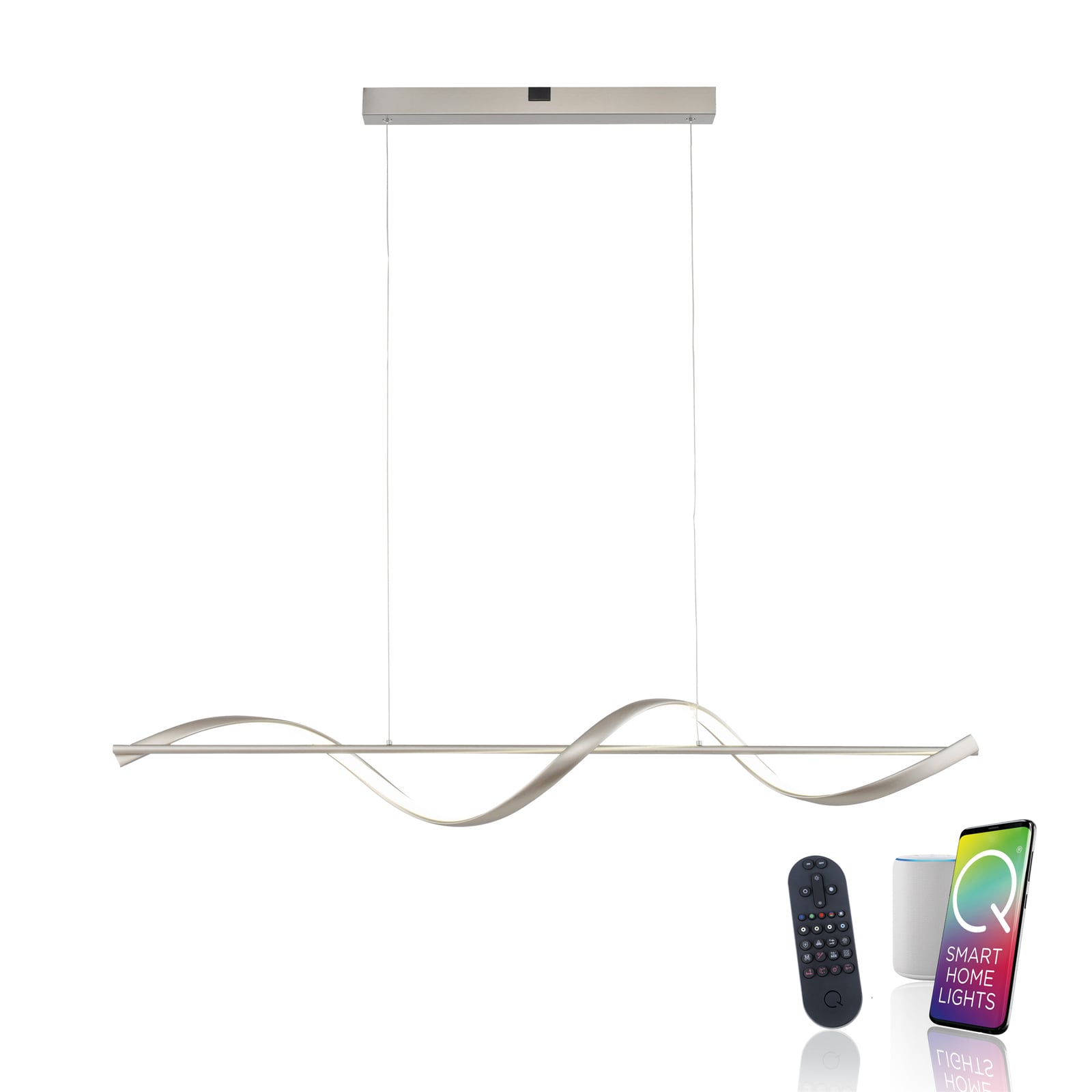 LED pendellampe Q-Swing dimbar CCT 121 cm stål Zigbee lysdetalj under frostet deksel
