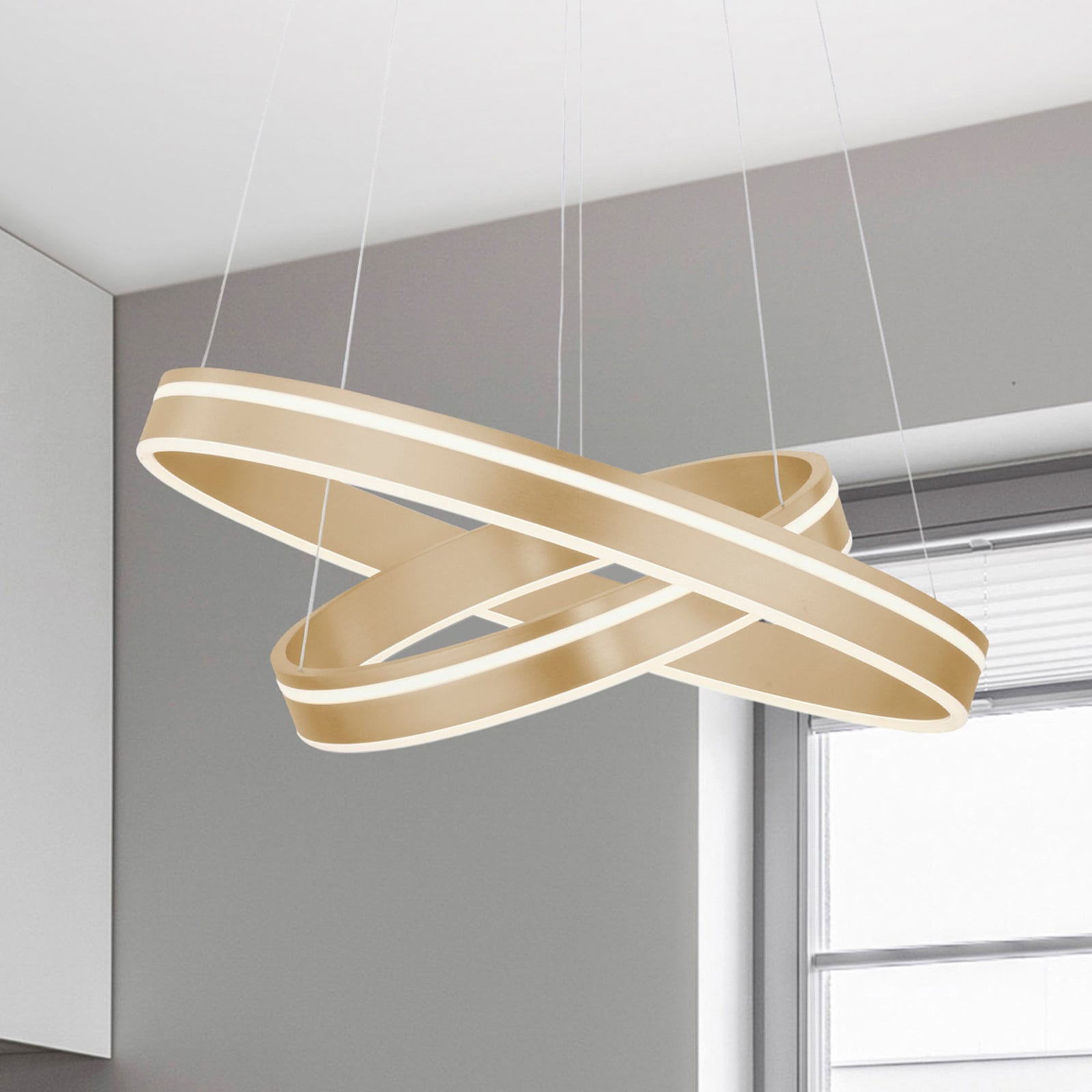 LED pendellampe Q-VITO 2 ringer messing CCT dimbar forfra