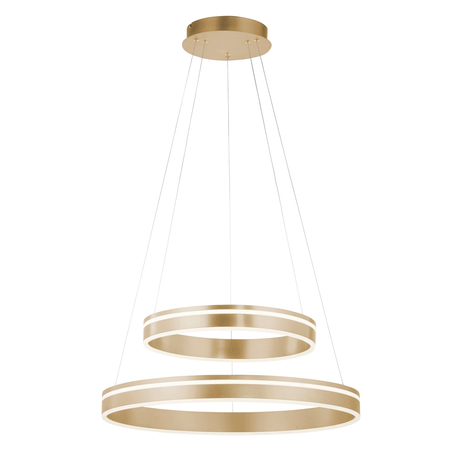 Nærbilde av aluminiumringer på LED pendellampe Q-VITO 2 ringer messing CCT dimbar