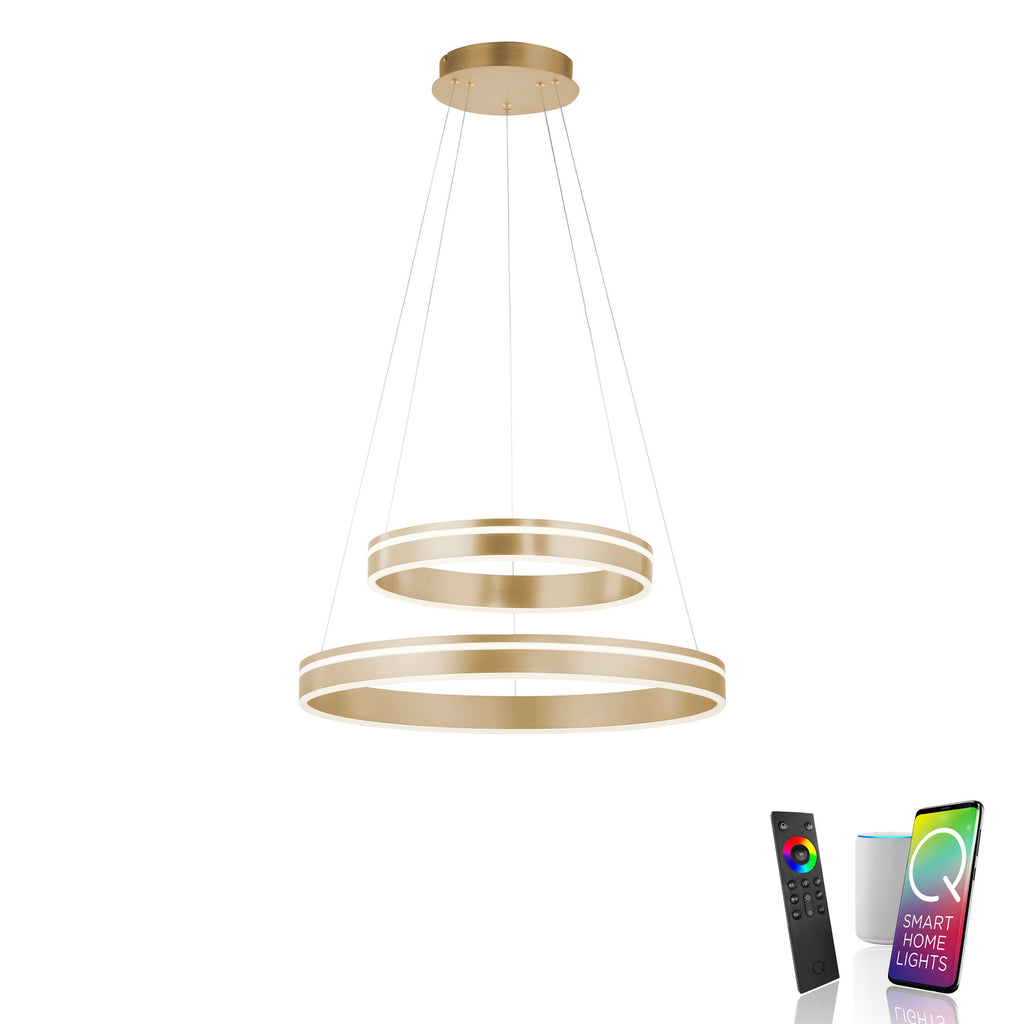 LED pendellampe Q-VITO 2 ringer messing CCT dimbar lys i bruk