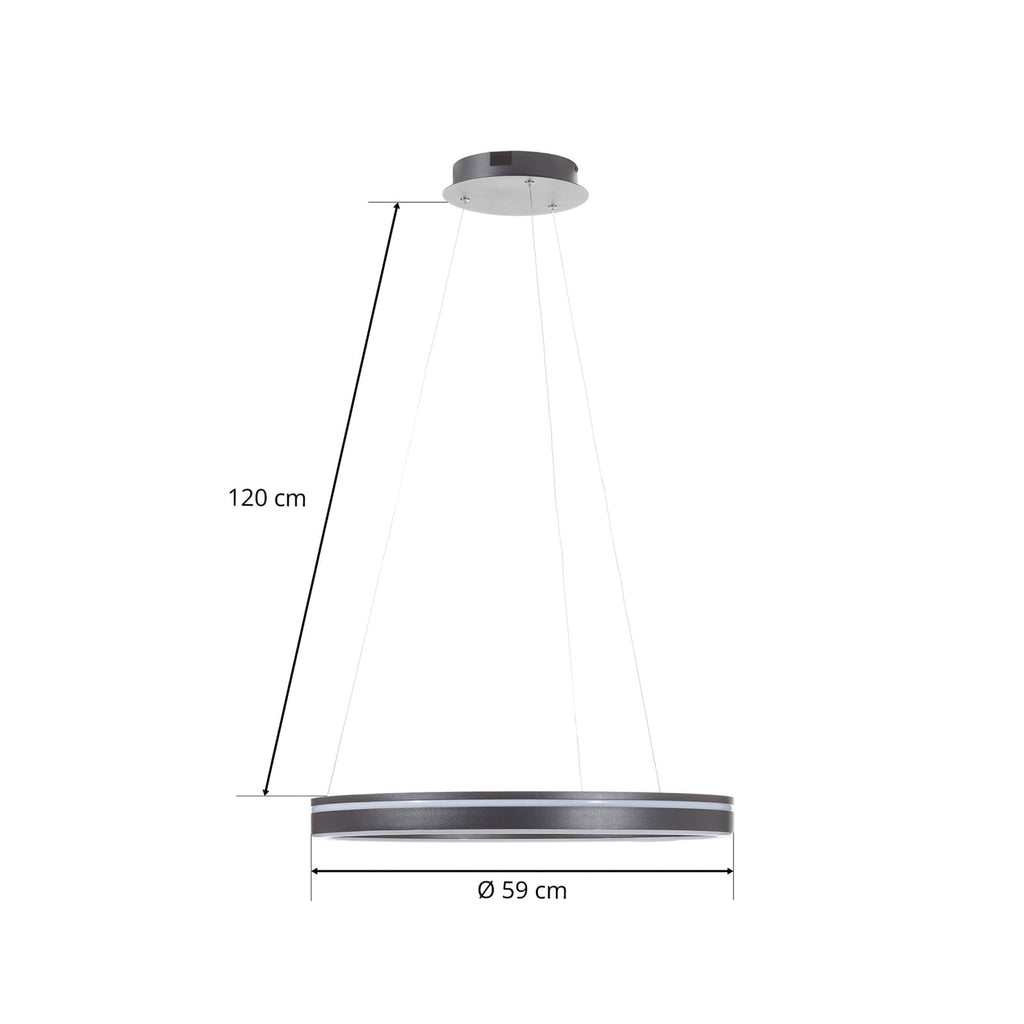 LED pendellampe Q-VITO ring dimbar antrasitt lysfarge justering