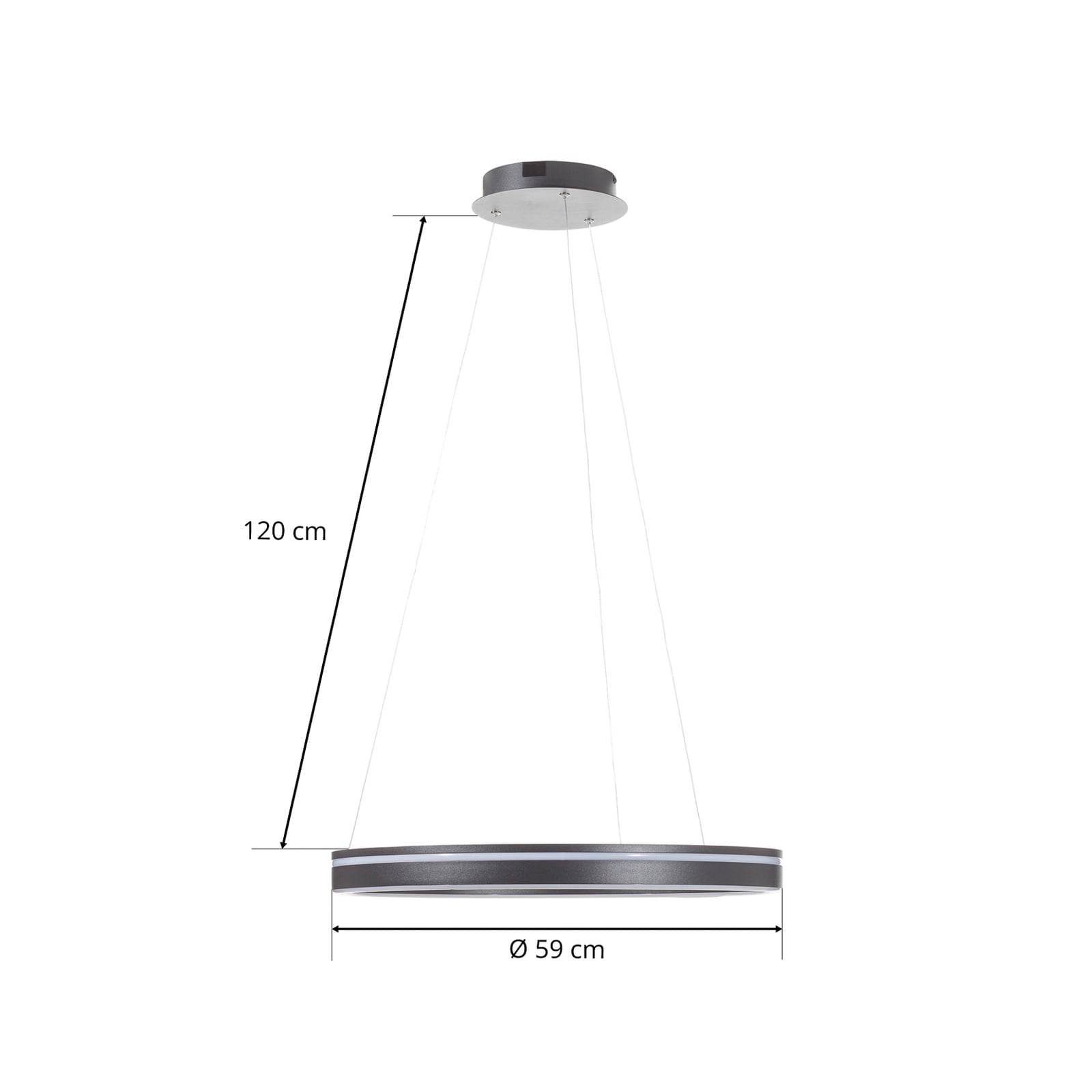 LED pendellampe Q-VITO ring dimbar antrasitt lysfarge justering