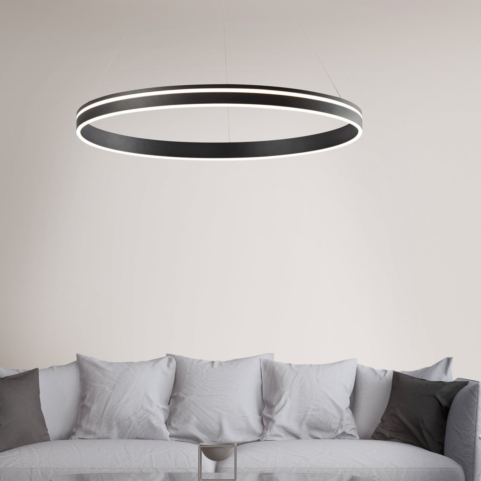 LED pendellampe Q-VITO ring dimbar antrasitt lys i universell hvit