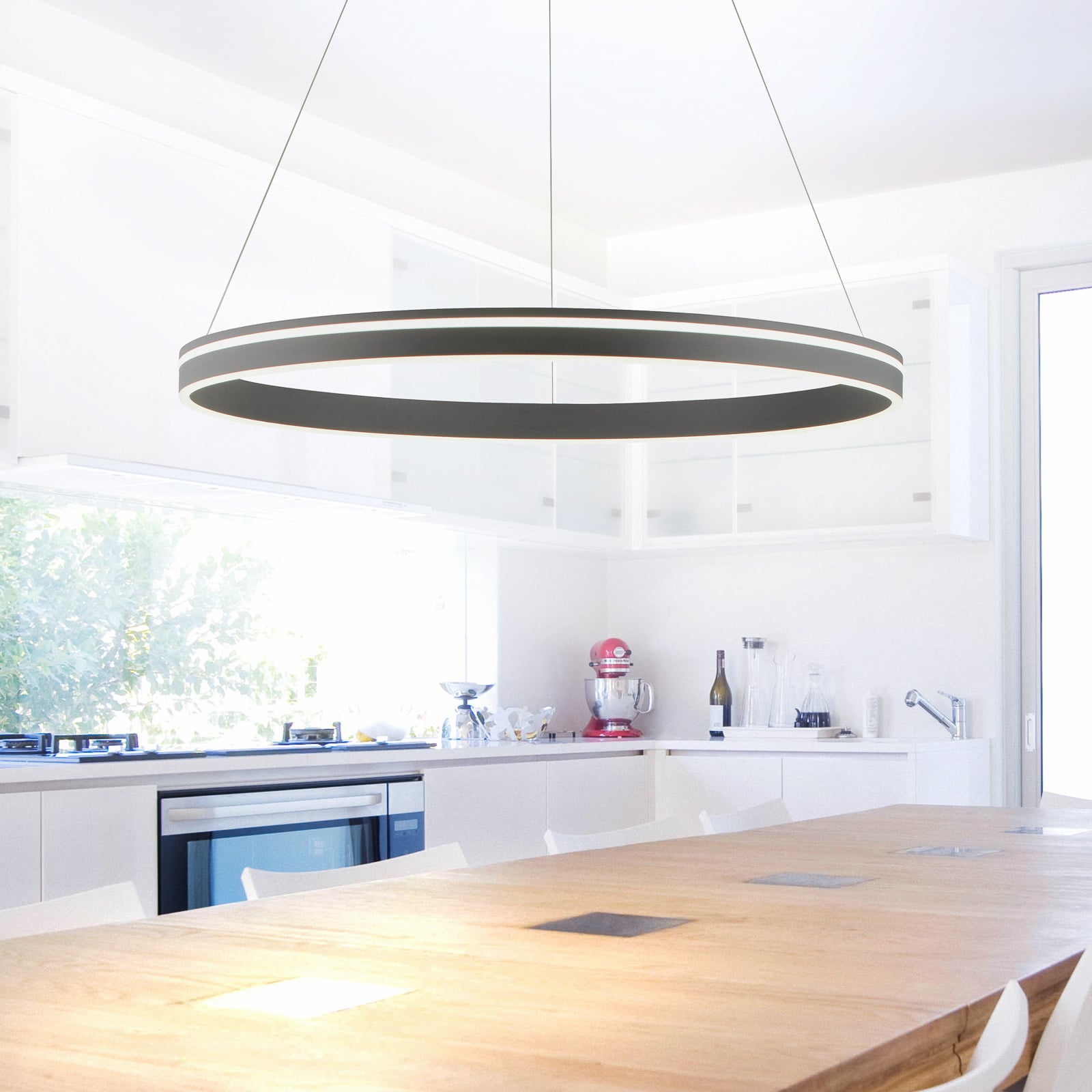 LED pendellampe Q-VITO ring dimbar antrasitt Zigbee hub kontroll