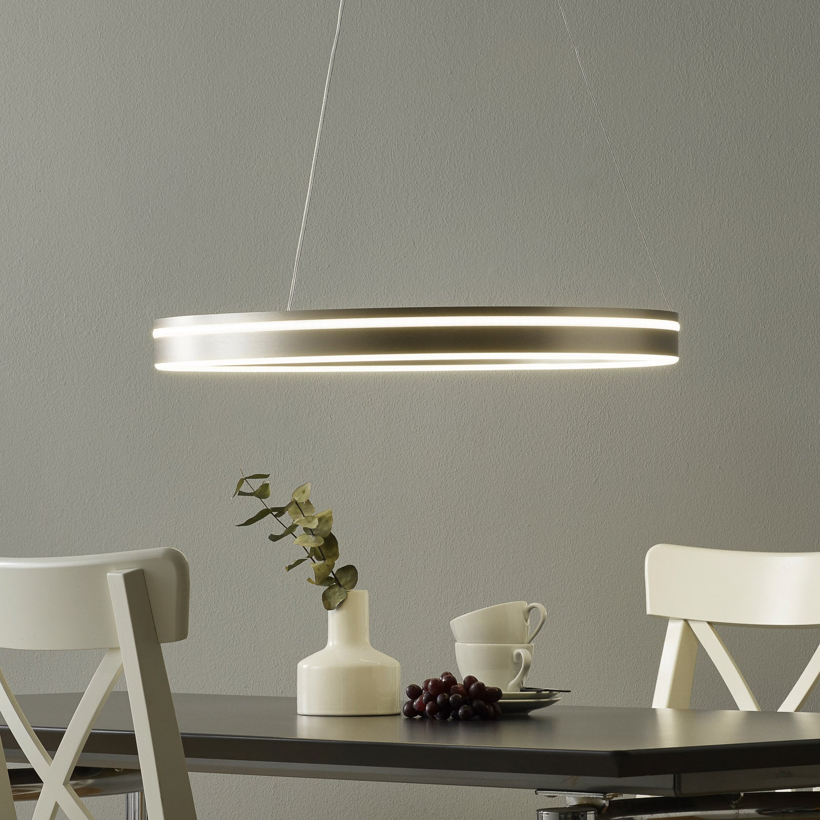 LED pendellampe Q-VITO ring dimbar stål Ø59 cm Zigbee forfra