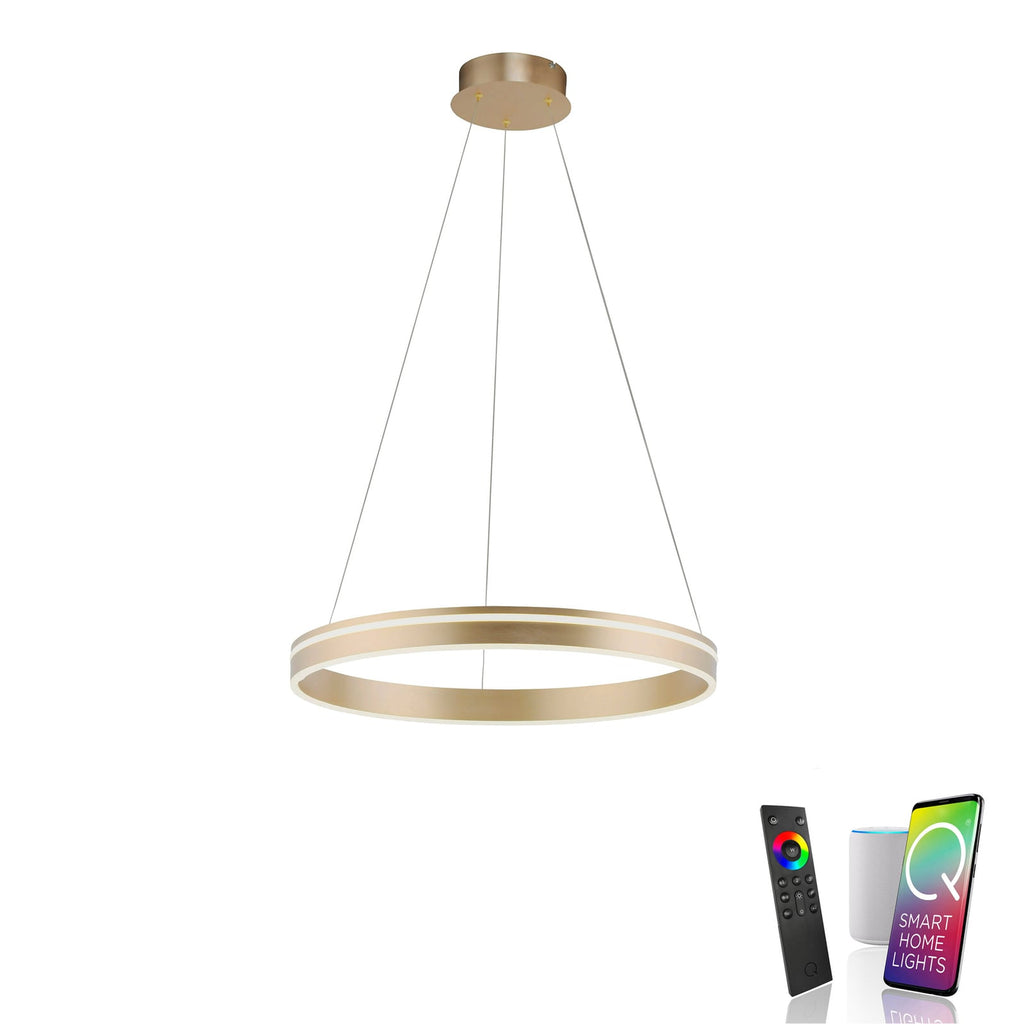 LED pendellampe Q-VITO ring matt messing med fjernkontroll