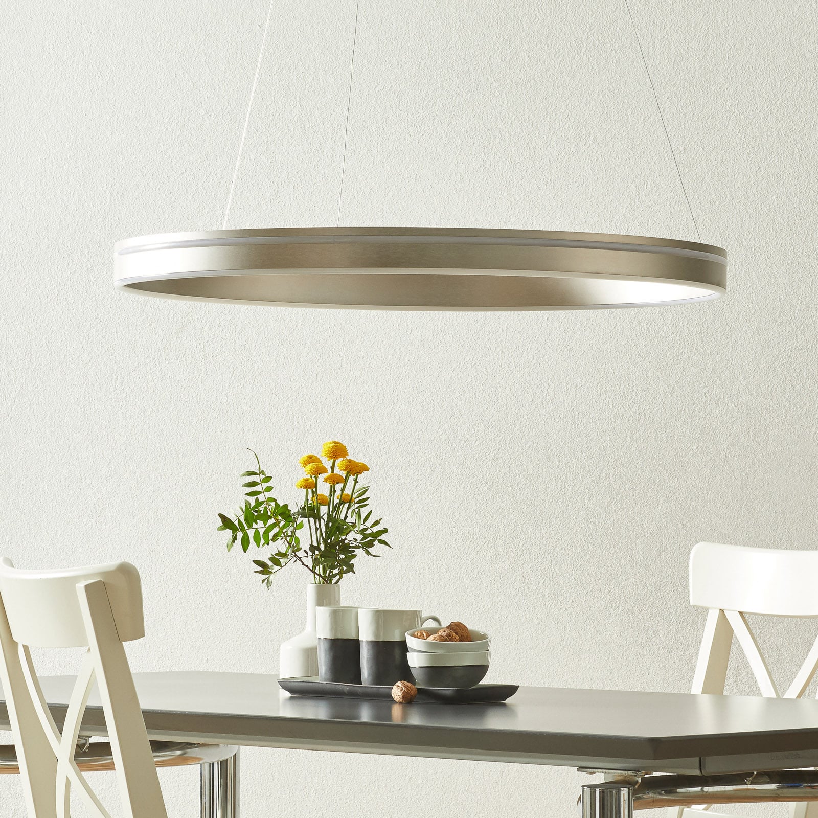 LED pendellampe Q-VITO ringform stål ZigBee-styring