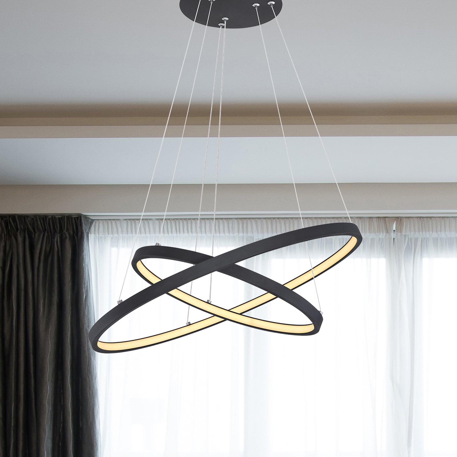 LED pendellampe Ralph 2-lys dimbar svart Ø51 cm forfra