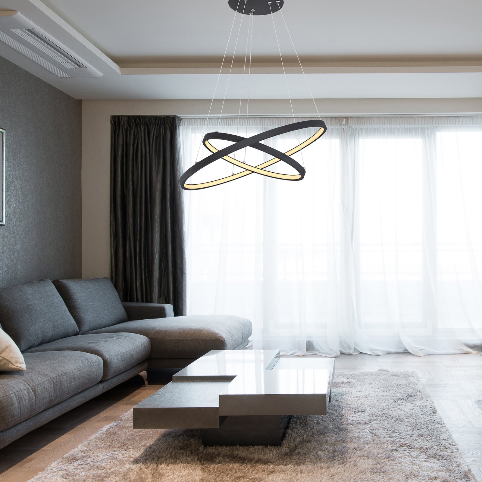 LED pendellampe Ralph 2-lys dimbar svart Ø51 cm bakside