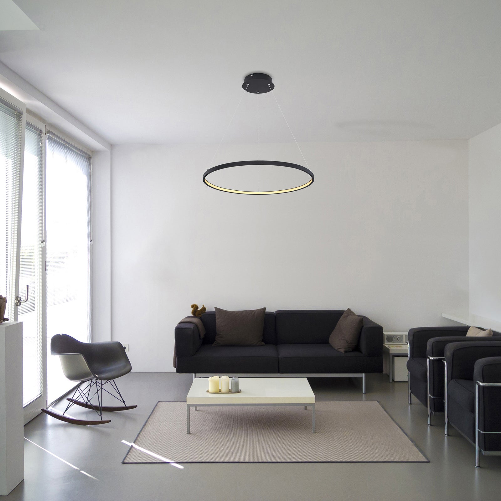 LED pendellampe Ralph rund svart jern Ø60 cm bakside