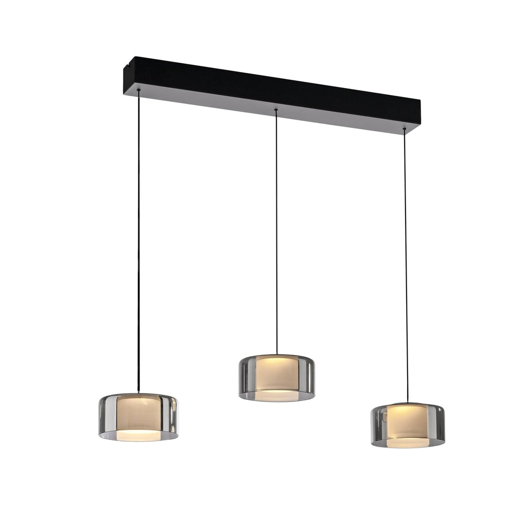 LED pendellampe Rika 3-lys røykglass dimbar 71 cm detalj av glass