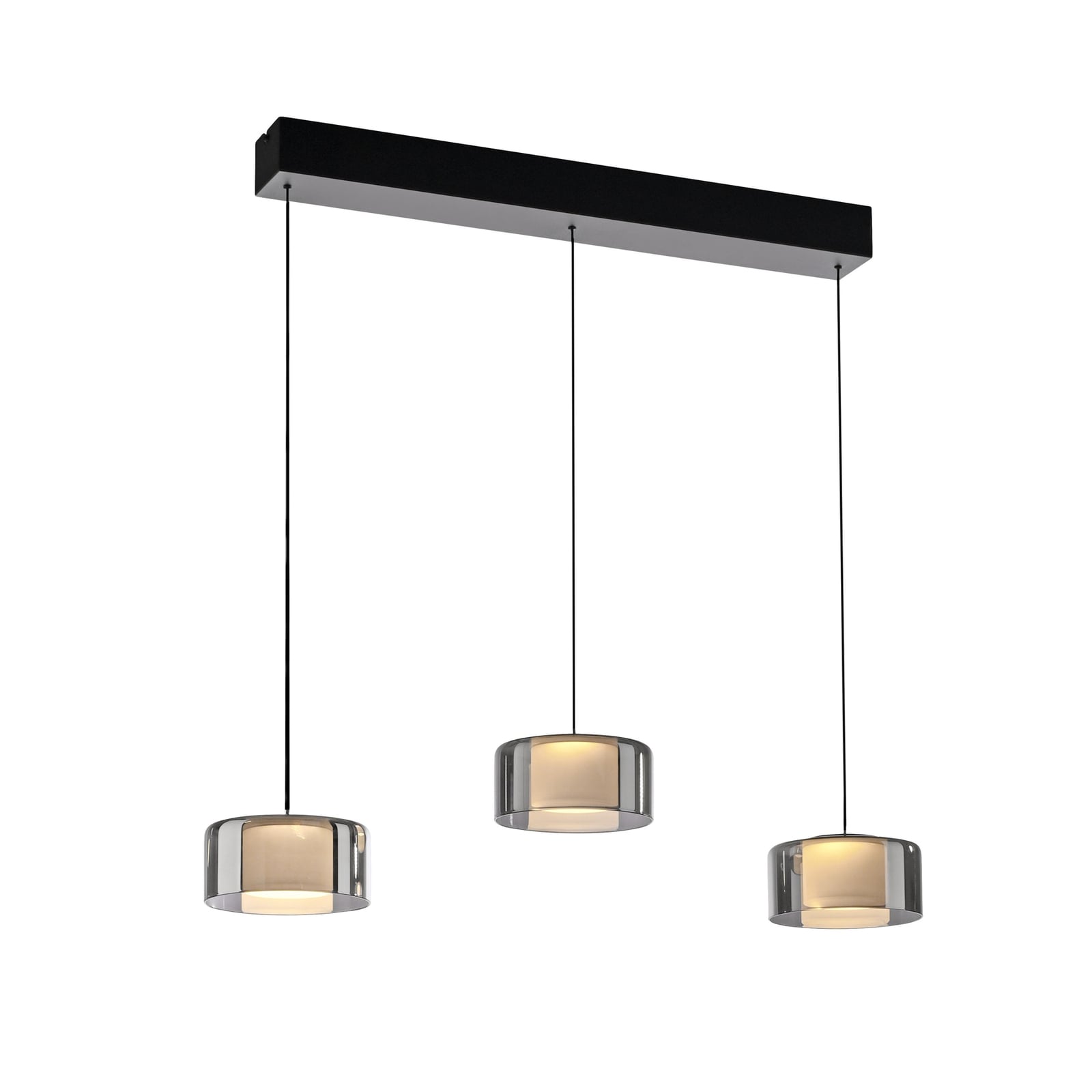 LED pendellampe Rika 3-lys røykglass dimbar 71 cm detalj av glass