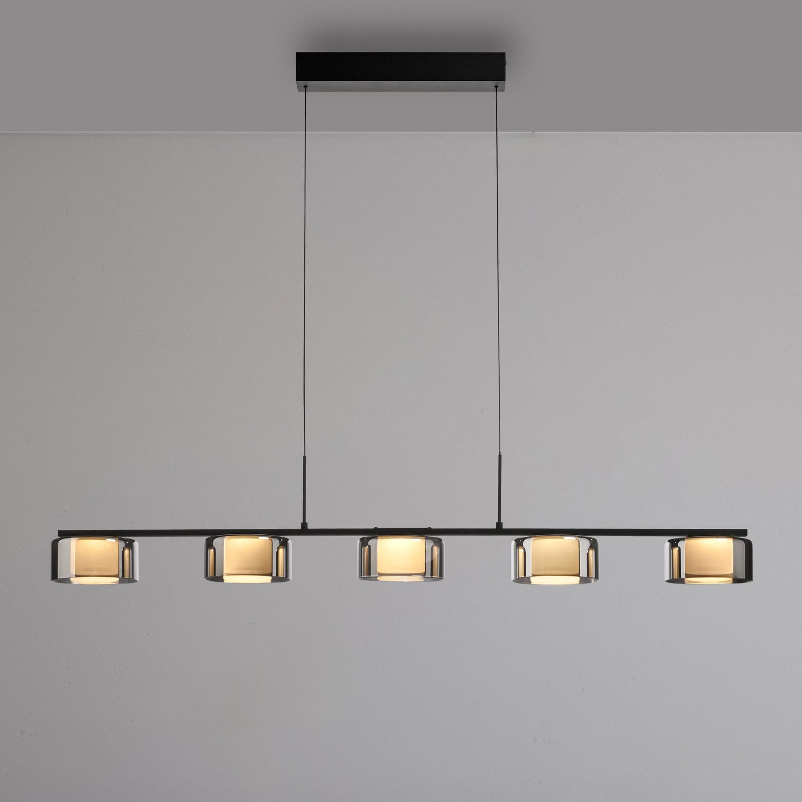 LED pendellampe Rika 5-lys røykglass dimbar 119 cm forfra