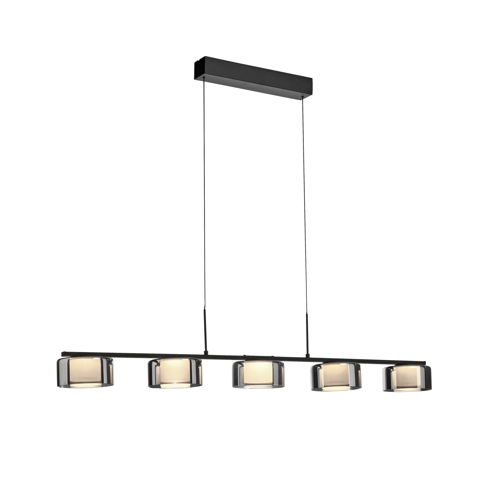 LED pendellampe Rika 5-lys røykglass dimbar 119 cm detalj av glass