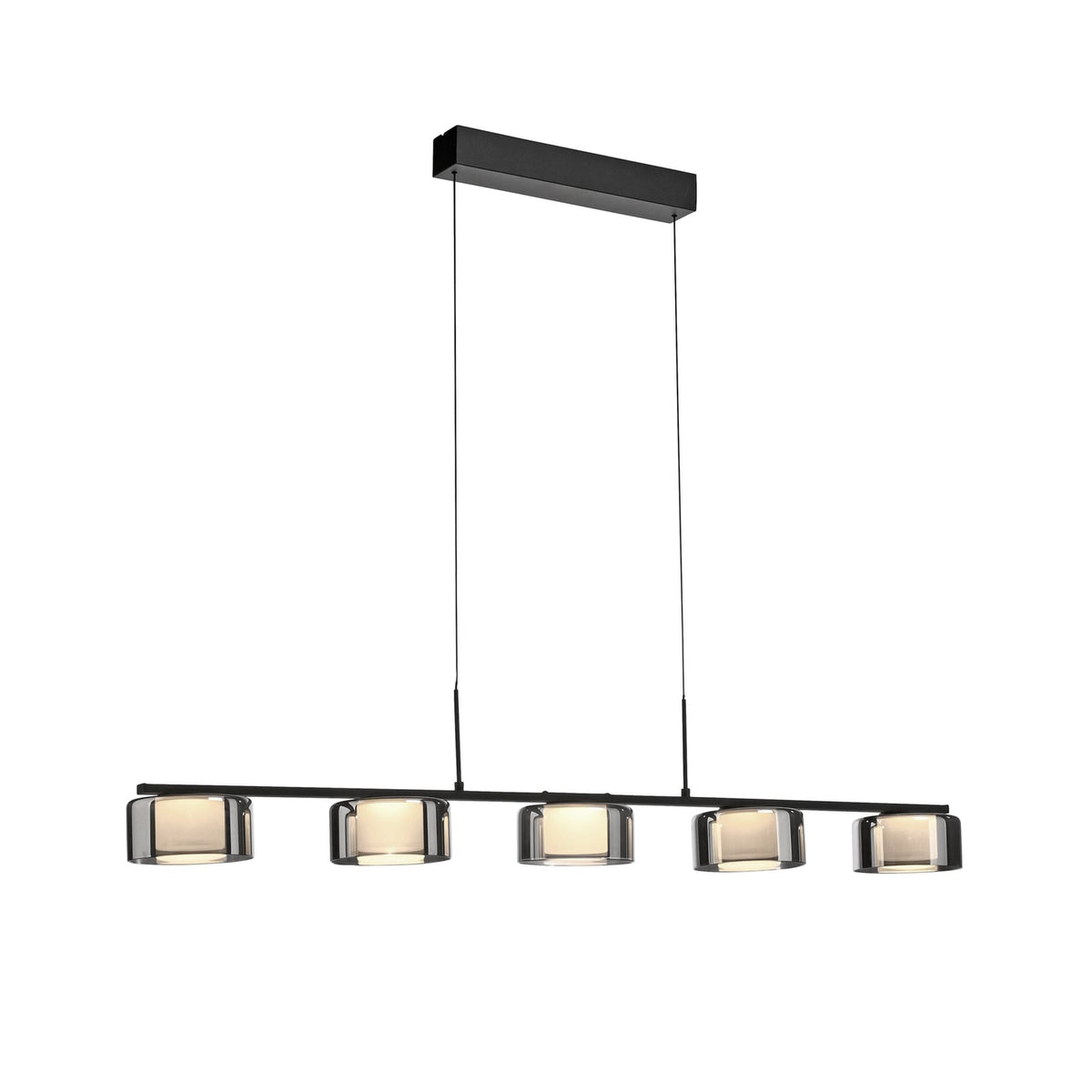 LED pendellampe Rika 5-lys røykglass dimbar 119 cm detalj av glass