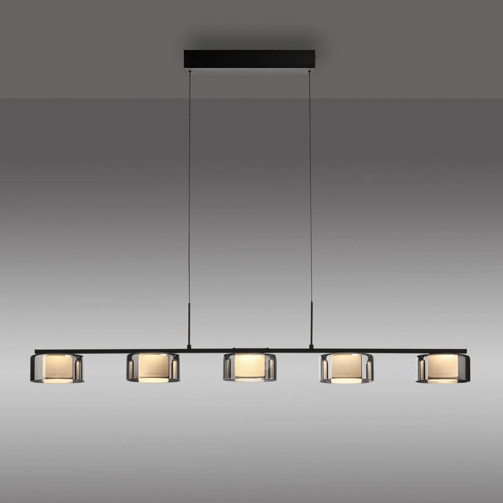 LED pendellampe Rika 5-lys røykglass dimbar 119 cm montert i rom