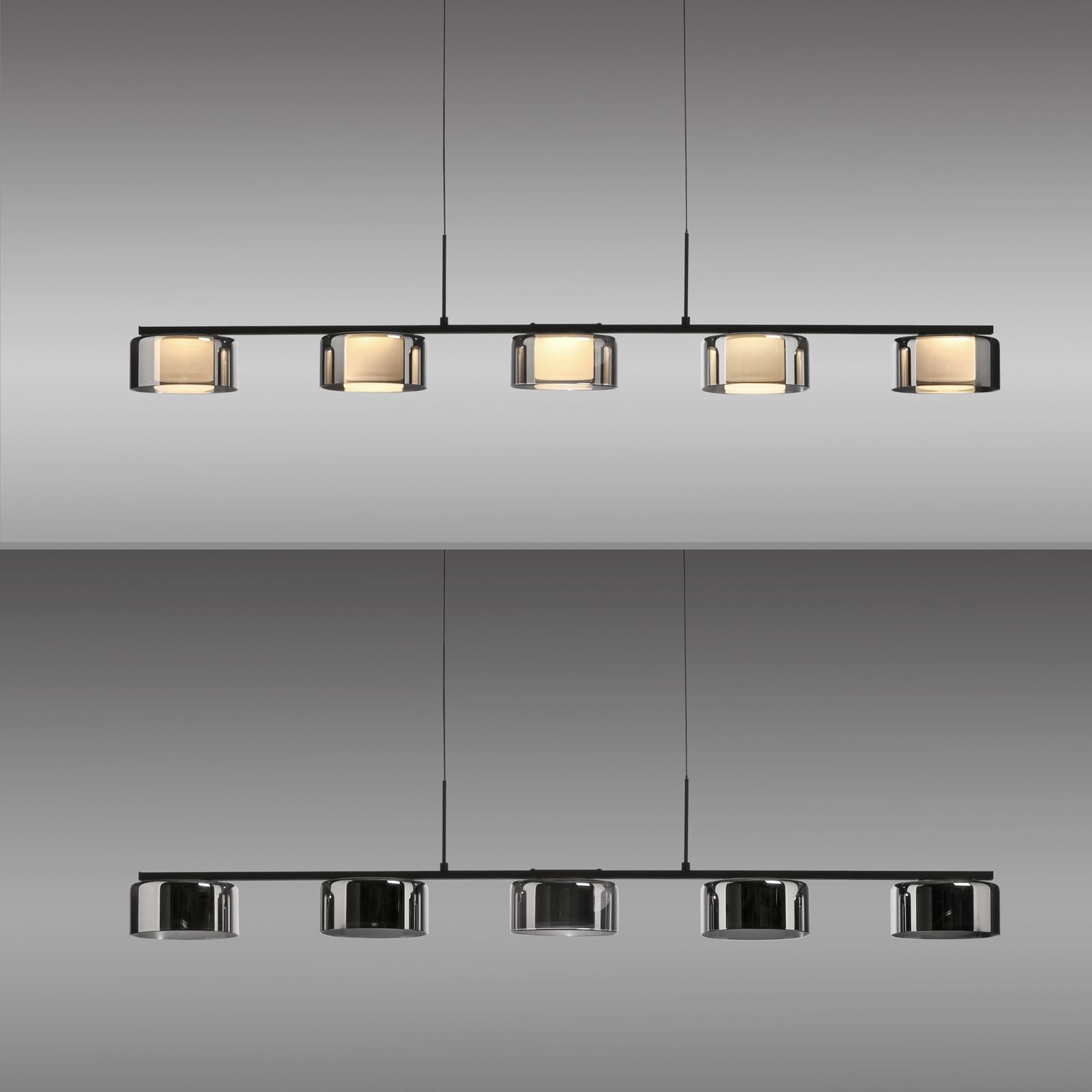 LED pendellampe Rika 5-lys røykglass dimbar 119 cm sideprofil