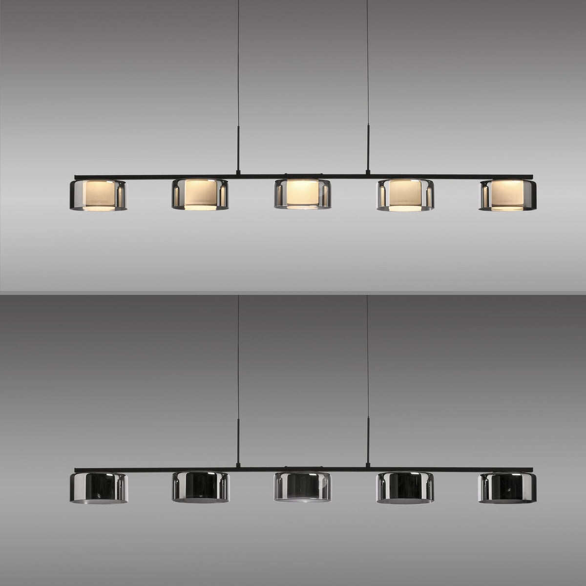 LED pendellampe Rika 5-lys røykglass dimbar 119 cm sideprofil