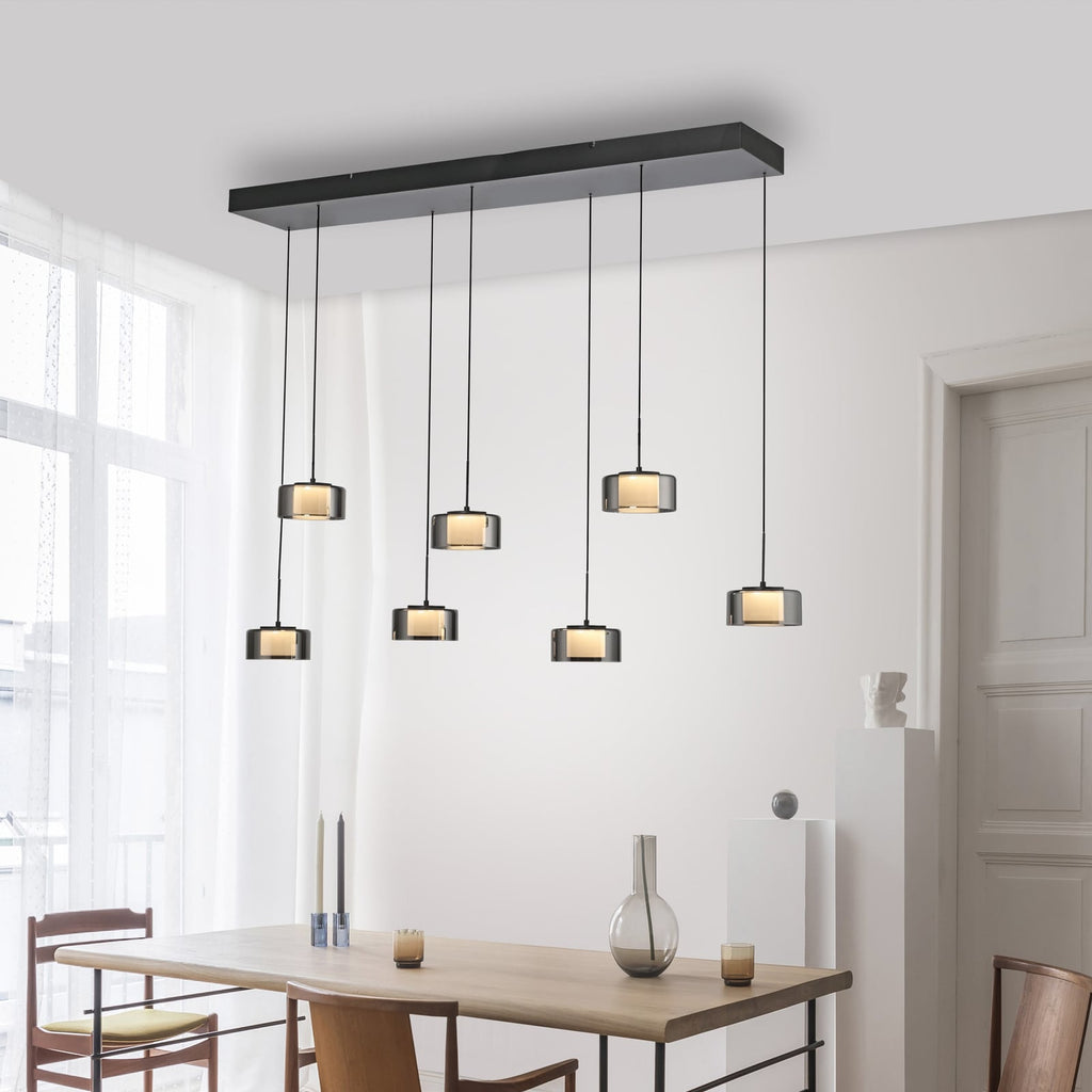 LED pendellampe Rika 7-lys røykglass dimbar 135 cm bakside