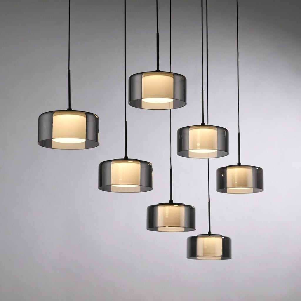 LED pendellampe Rika 7-lys røykglass dimbar 135 cm justerbar høyde