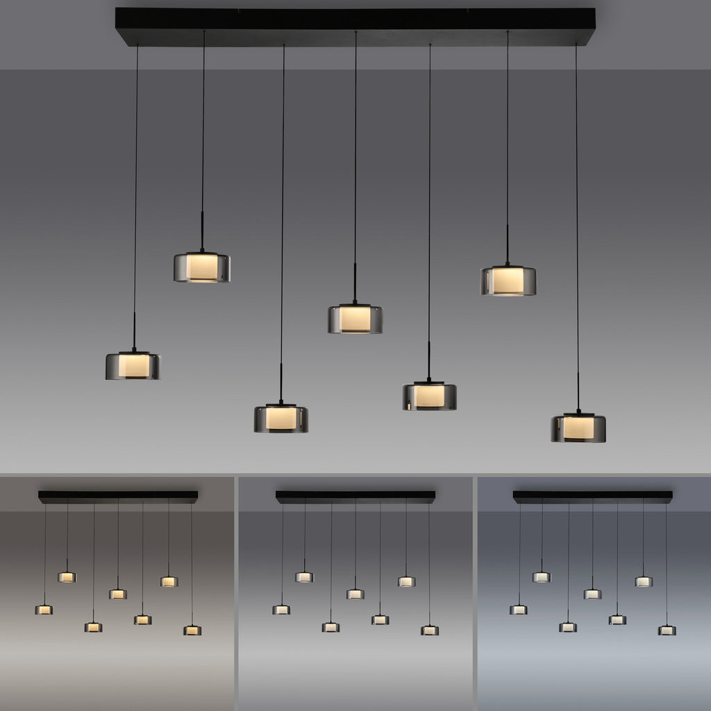 LED pendellampe Rika 7-lys røykglass dimbar 135 cm dimmefunksjon