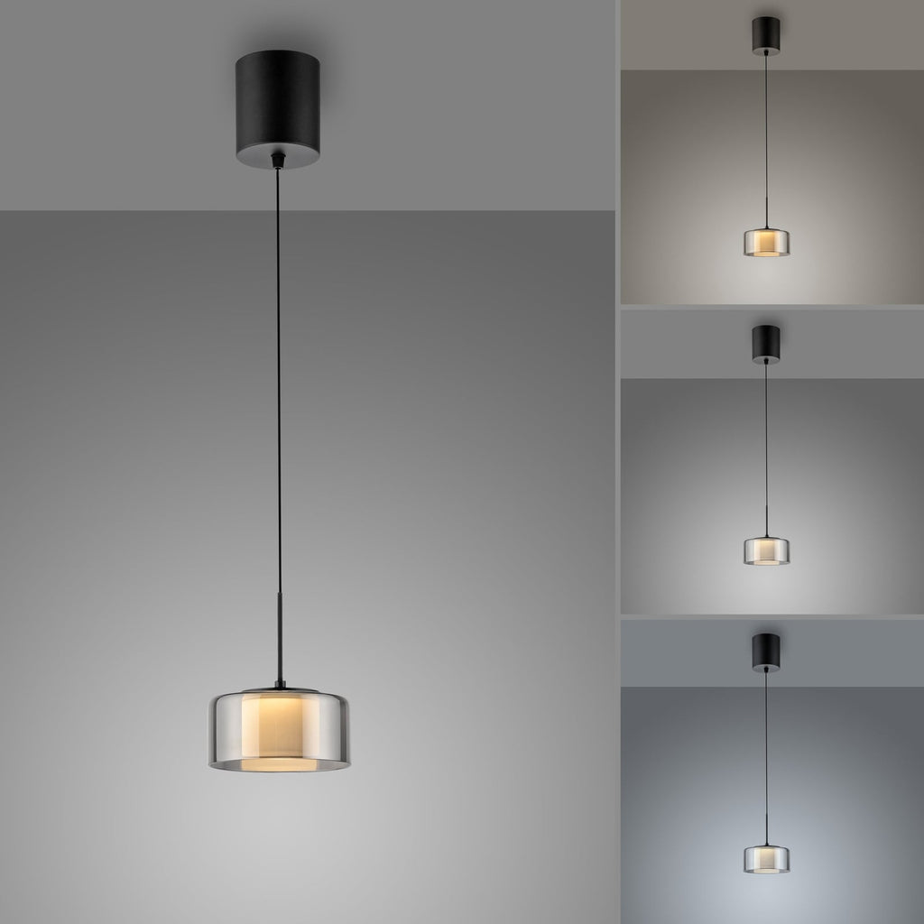 LED pendellampe Rika røykglass dimbar Ø15 cm justerbar høyde