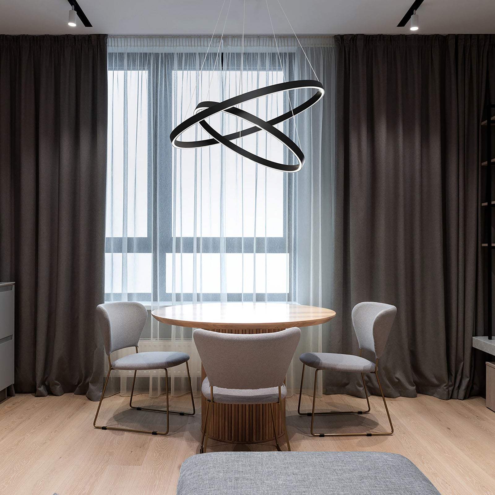 LED pendellampe Rim 2 ringer aluminium svart oppheng