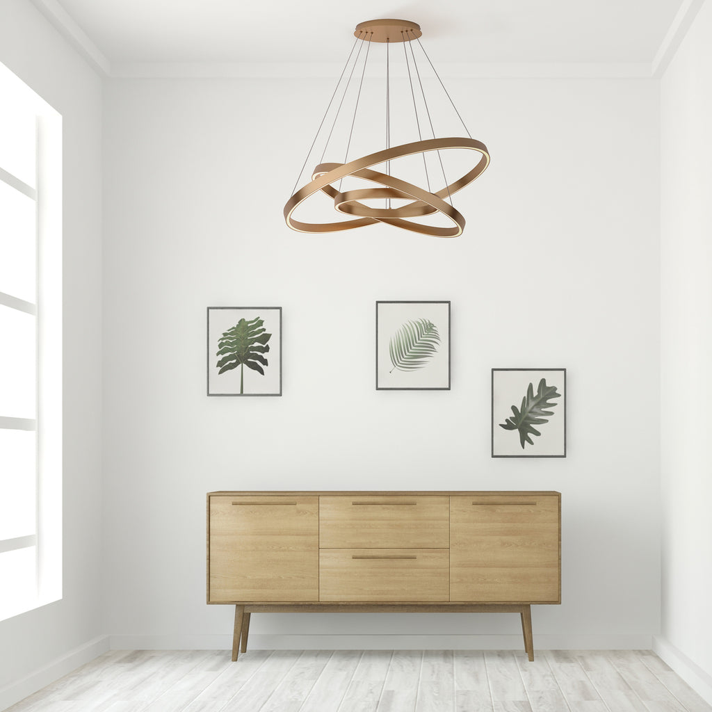LED pendellampe Rim 3-lys messingfarget Ø80 cm detalj