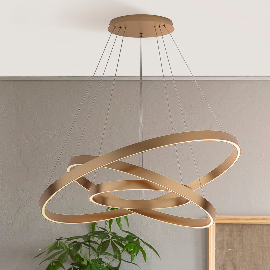 LED pendellampe Rim 3-lys messingfarget Ø80 cm front