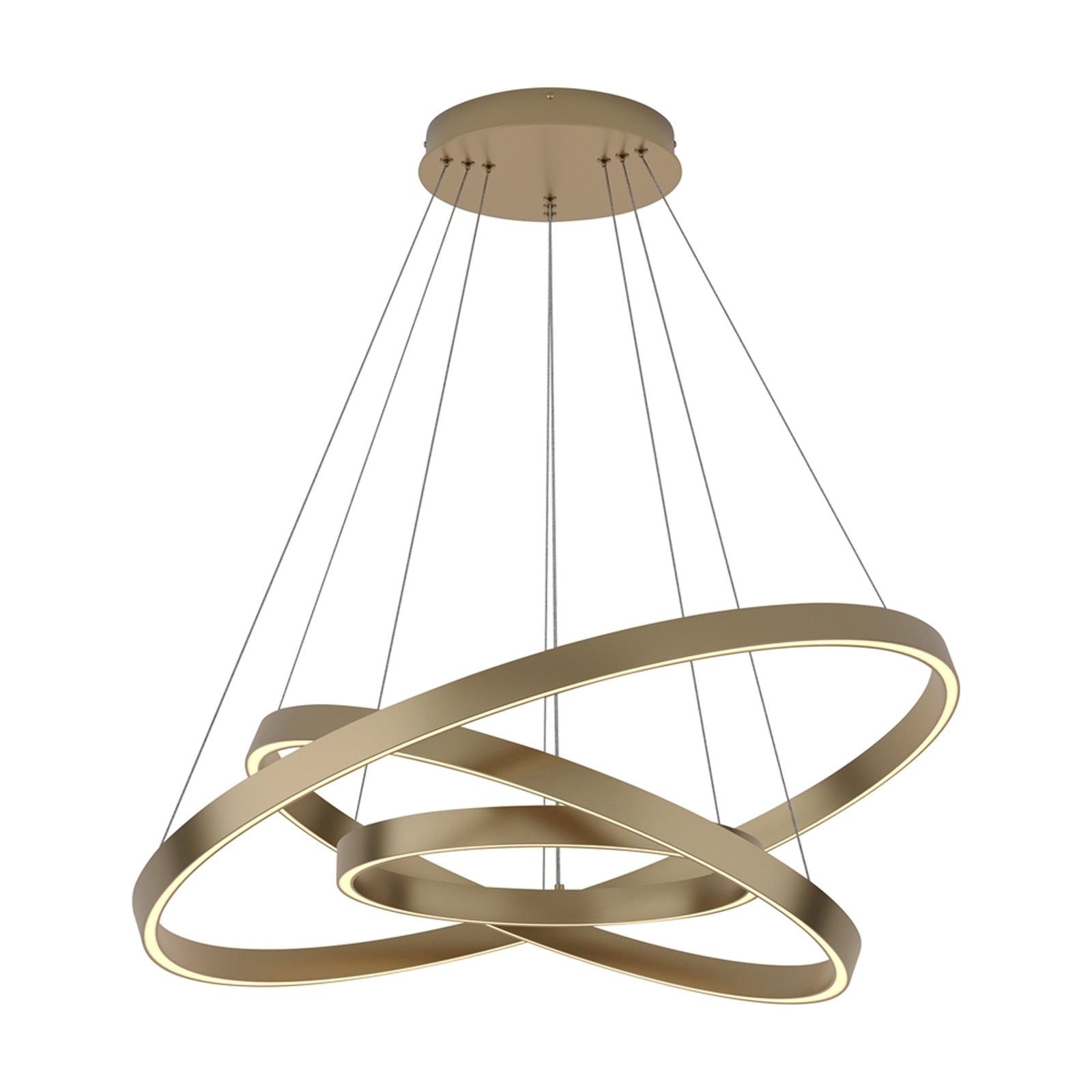 LED pendellampe Rim 3-lys messingfarget Ø80 cm montert i rom