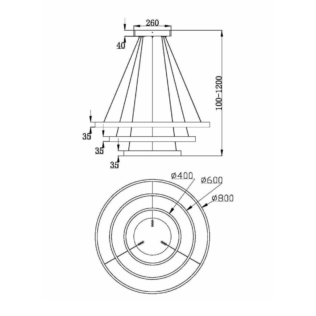 LED pendellampe Rim 3-lys messingfarget Ø80 cm nærbilde aluminium