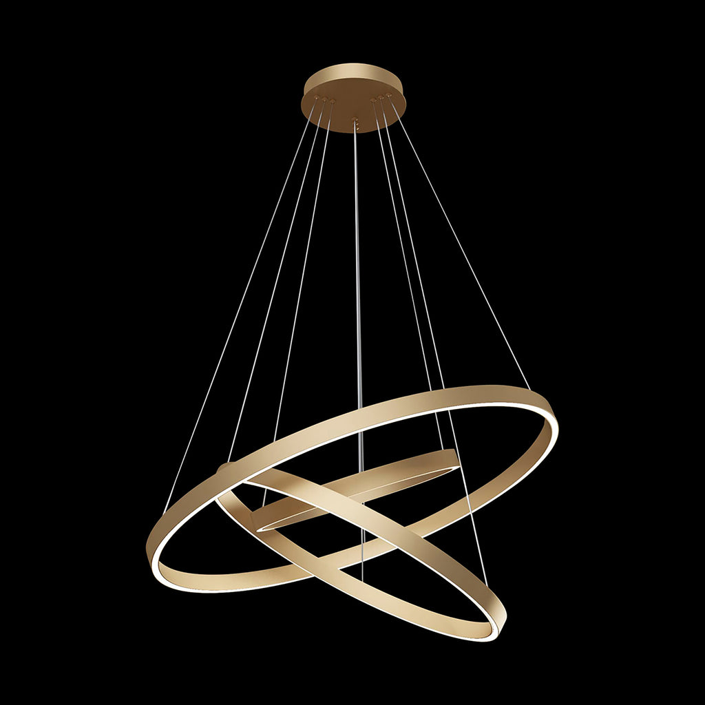 LED pendellampe Rim 3 ringer justerbar messing Ø80 cm montert i rom