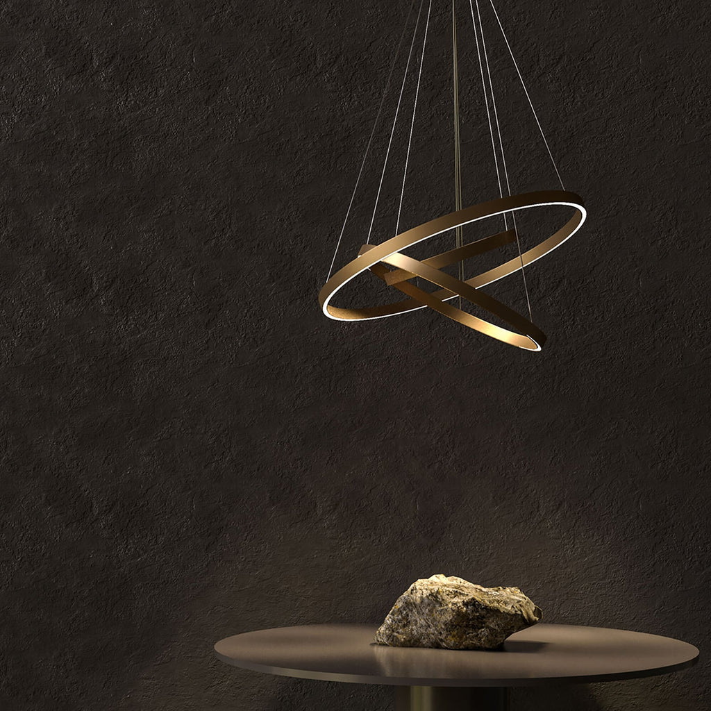 LED pendellampe Rim 3 ringer justerbar messing Ø80 cm detalj av baldakin