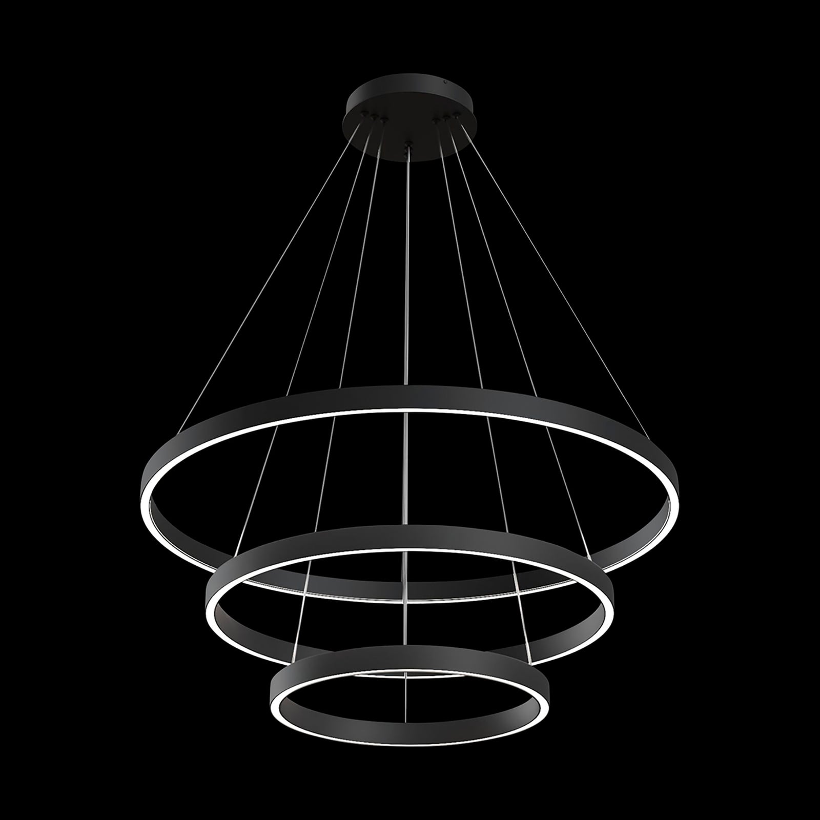 LED pendellampe Rim 3 ringer justerbar svart sett ovenfra