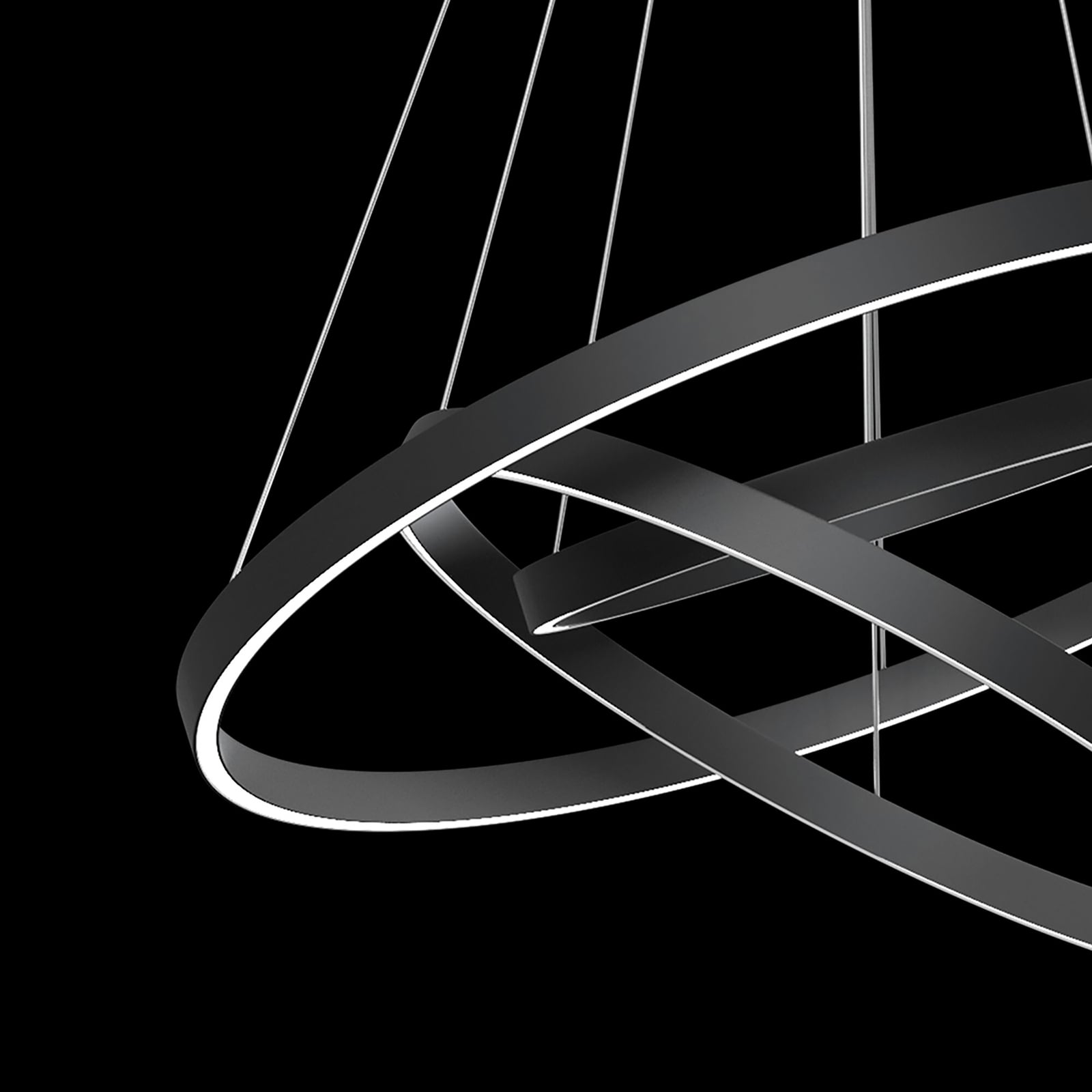 Sideprofil av LED pendellampe Rim 3 ringer justerbar svart